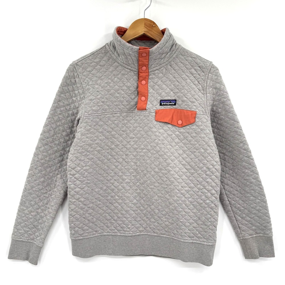 Patagonia Women's S Organic Cotton Quilt Snap T Pullover Gray Orange Trim